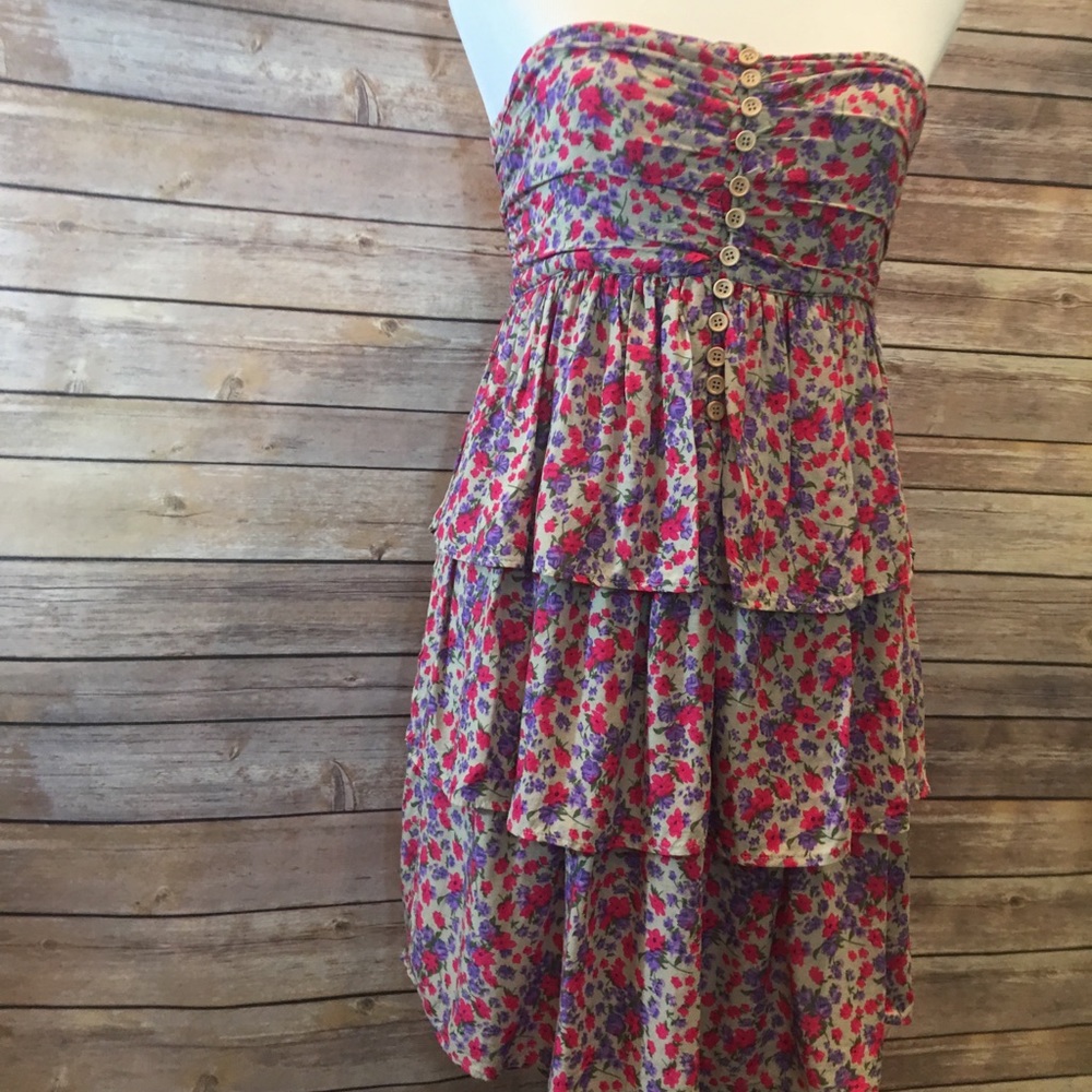 Strapless Theme dress Medium tan pink purple